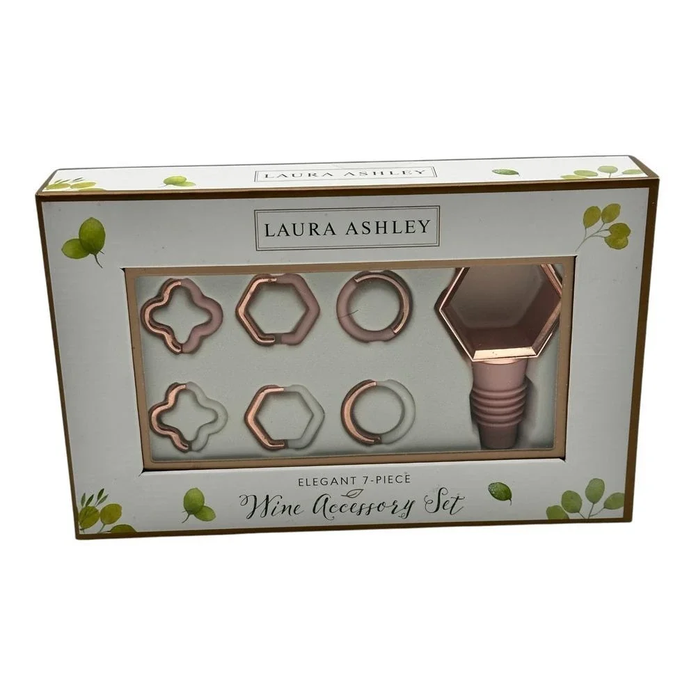 LAURA ASHLEY‎ Wine Set Rose Gold & Pink Stopper Charms